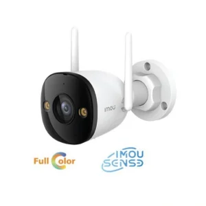 Imou Bullet 3 5MP IPC-S3EP-5M0WE WiFi 6 outdoor full color IP camera with spotlight and siren front side view with logos
