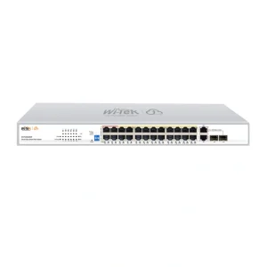 Wi-Tek WI-PCES226GF 24-port PoE switch with 280W power budget, Gigabit uplink ports and Wi-Tek Cloud management front view