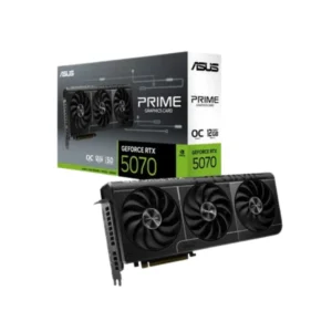ASUS PRIME-RTX5070-O12G 12GB GDDR7 high-performance graphics card package and the card