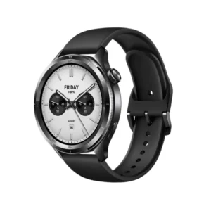 Xiaomi Mi Watch S4 Black smartwatch with heart rate monitor, GPS, AMOLED display, and 5ATM water resistance side view