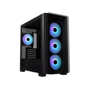 ASUS A23 PLUS TG ARGB Micro-ATX PC case with ARGB fans and tempered glass side panel front side view
