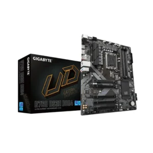 GIGABYTE B760 DS3H DDR4 ATX motherboard with Intel LGA 1700 socket front view and package