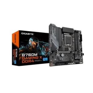 Image Alt Text (English): GIGABYTE B760M GAMING X DDR4 motherboard front side view and package