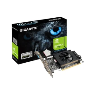 Gigabyte GeForce GT 710 2GB DDR3 HDMI/DVI/VGA graphics card package and a card view