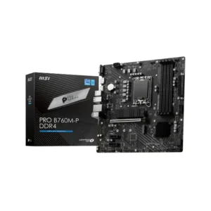 MSI PRO B760M-P DDR4 microATX motherboard front side view and package