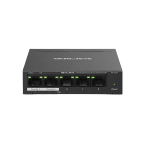 Mercusys MS105GP 5-port Gigabit PoE+ switch with metal casing front view