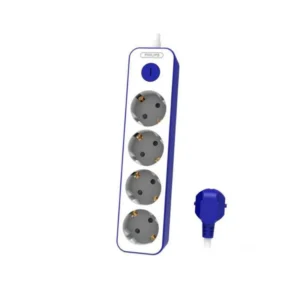 Philips 1.5m 4 socket power protector white blue with Schuko outlets front view