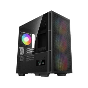 Deepcool CH560 Digital Black ATX/E-ATX Midi Tower PC case with dual digital display and ARGB fans front side view