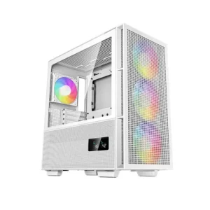 Deepcool CH560 Digital White ATX/E-ATX Midi Tower PC case with dual digital display and ARGB fans front side view