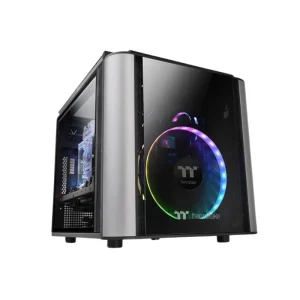 Thermaltake Level 20 VT Micro ATX tempered glass PC case black front side view