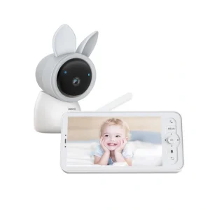Laxihub Alnanny 2K WiFi Video Baby Monitor Kit with 5 Inch LCD Screen and Night Vision front side view + monitor