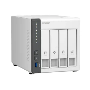 QNAP TS-433-4G 4-bay NAS storage server tower with 2.5GbE and ARM Cortex-A55 processor front side view left