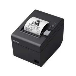 Epson TM-T20III POS thermal printer with USB serial port and auto cutter front view with printed paper