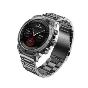 Garett Atom Silver Steel smartwatch AMOLED display IP68 Bluetooth calls front side view