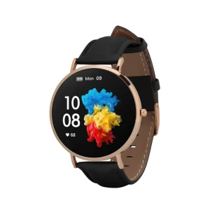 Garett Women Verona Gold/Black Smartwatch with AMOLED display and fitness tracking features front side view