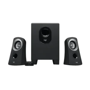 Logitech Z313 2.1 speaker system with subwoofer and wired control pod front view