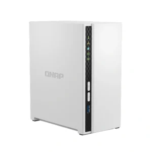 QNAP TS-233 2-bay NAS storage device with ARM Cortex-A55 processor and Gigabit Ethernet front side view left