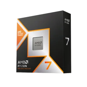 AMD Ryzen 7 9800X3D desktop processor box product image with AM5 CPU design and Ryzen 9000 front side view