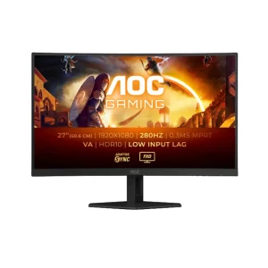 AOC C27G4ZXE 27 inch curved gaming monitor 280Hz VA panel with HDMI and DisplayPort front view