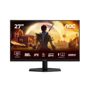 27 inch QHD IPS monitor 180Hz 1ms with HDMI and DisplayPort and built-in speakers front view