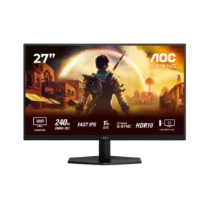 AOC Q27G42ZE 27 inch QHD IPS gaming monitor 260Hz with HDMI DisplayPort and speakers front view