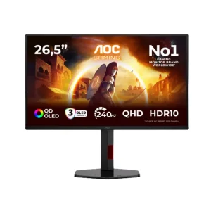 AOC Q27G4ZDR 27 inch QD-OLED 240Hz QHD gaming monitor with HDMI DisplayPort and USB front view