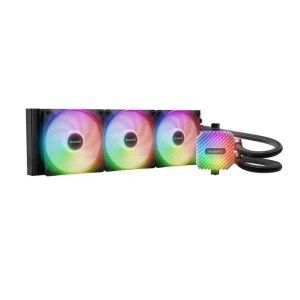 Be Quiet Light Loop 360mm ARGB Black liquid CPU cooler with triple fans and RGB lighting front view