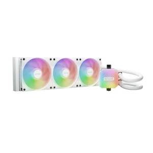 Be Quiet Light Loop 360mm ARGB white liquid CPU cooler with triple fans and ARGB lighting front view