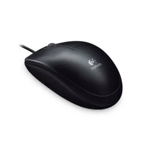 Logitech B100 Optical USB Mouse Black wired USB mouse 1000 DPI ambidextrous design office computer mouse front side view left