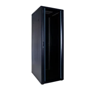 MFS6637 37U rack cabinet black RAL9004 tempered glass door 600x600x1832 server network cabinet with wheels front side view
