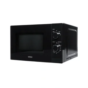 VIVAX MWO-2071B 20L black microwave oven 700W mechanical control compact kitchen appliance front side right view