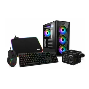 MS Elite Gaming Set Gaming bundle set with MS Fighter V345 case, mechanical keyboard, RGB mouse and RGB mouse pad front view