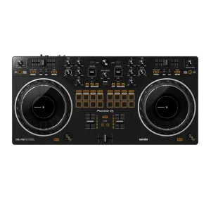 Pioneer DJ DDJ-REV1 2-channel scratch-style DJ controller with Serato performance pads and large jog wheels front view