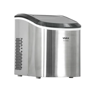 VIVAX IM-122T silver ice maker machine with digital control panel and stainless steel design front side view right