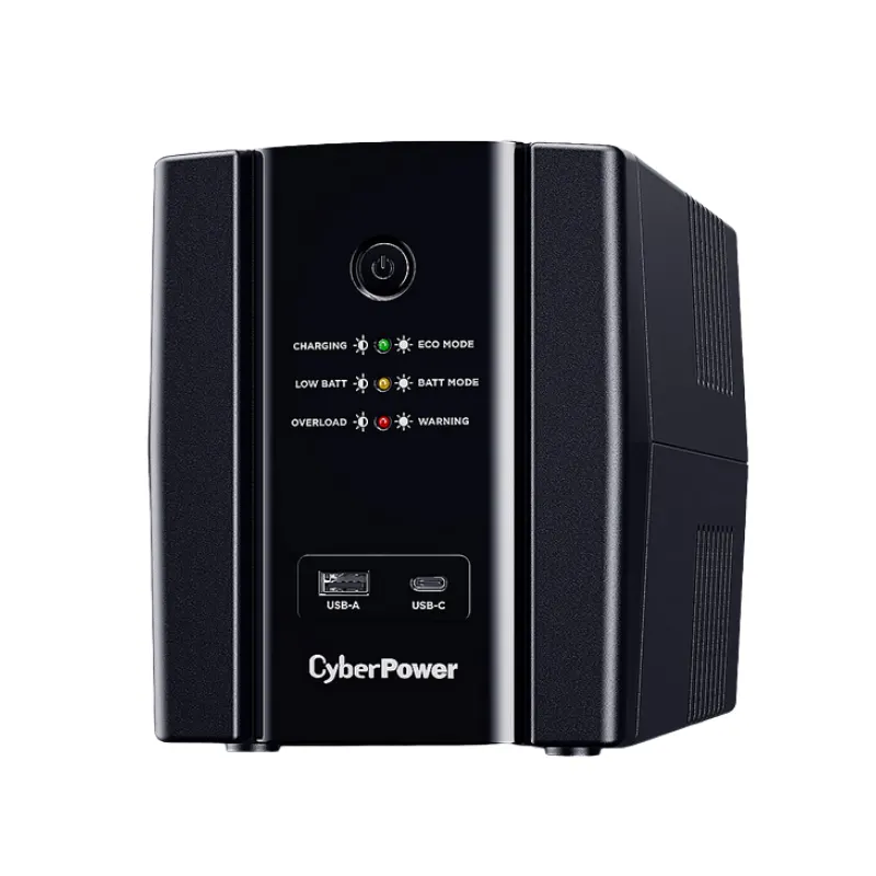 CyberPower UT1500EG 1500VA 900W line-interactive UPS tower with Schuko outlets and USB charging ports front side view