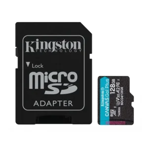 Kingston Canvas Go Plus 128GB MicroSDXC Memory Card UHS-I U3 V30 A2 with SD Adapter front view