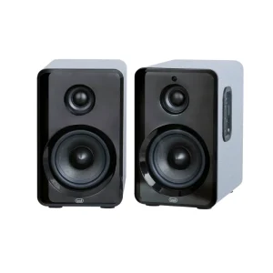 Trevi AVX 565 2.0 50W wooden Bluetooth speakers with USB MicroSD AUX and remote control front side view