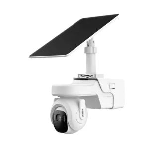 Dahua KIT/BP4A-4G/M0508 4MP 4G Pan & Tilt battery network camera with 68Wh battery, 8W solar panel, PIR detection, two-way audio, and IP66 weatherproof design front side view