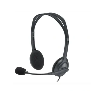 Logitech H111 Stereo Headset black wired headphones with microphone and 3.5 mm audio connector front side view
