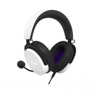 NZXT Relay Hi-Res Wired PC Gaming Headset White with 7.1 surround sound, 40 mm drivers, detachable microphone, over-ear closed-back design, and Hi-Res Audio support front side view