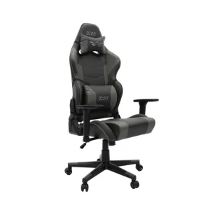 OZON ACE DOMINATOR D-02 grey gaming chair with 3D adjustable armrests and 135 degree reclining backrest front side view