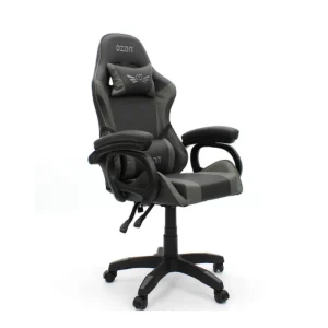 OZON GODLIKE A-01 black and grey gaming chair with 135 degree reclining backrest front side view