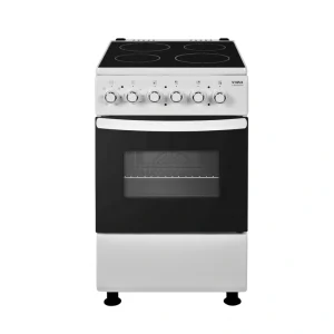 VIVAX FC-04502VCF WH white electric stove with ceramic hob and 52L oven front view