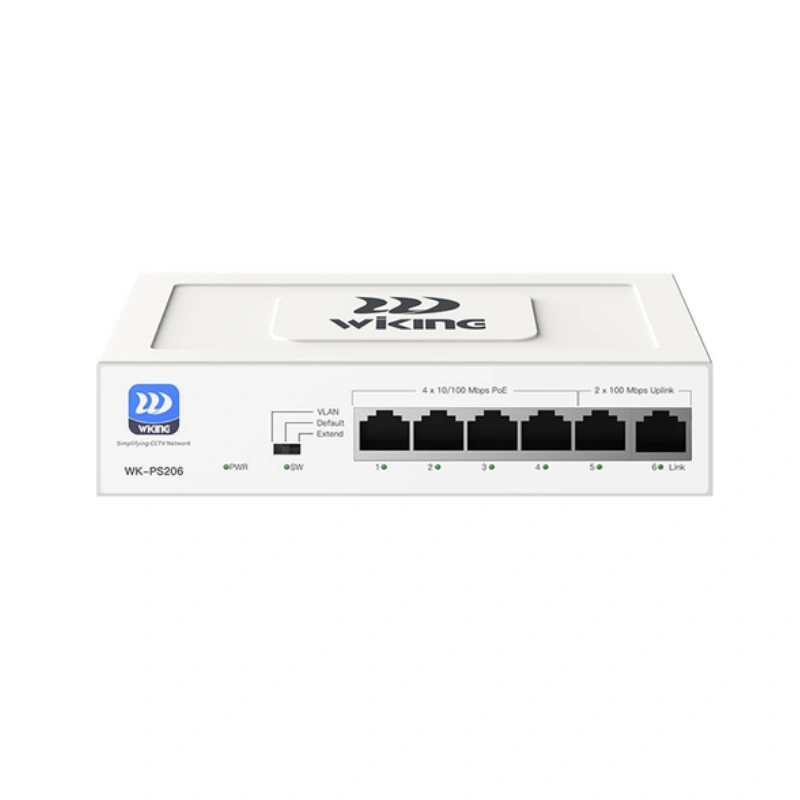 Wi-Tek WK-PS206 8-port PoE switch with 2 uplink ports and 120W total PoE power for IP cameras and network systems front view