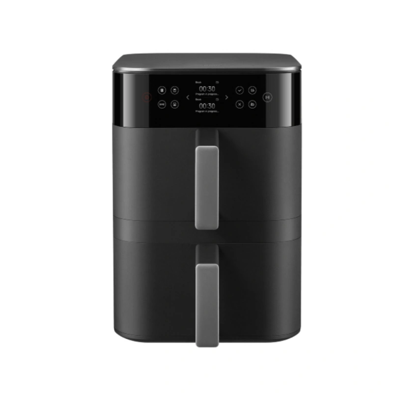 XIAOMI Dual Zone Air Fryer 12L BHR0883EU black hot air fryer with dual chambers, LED touchscreen controls and 360° air circulation front view