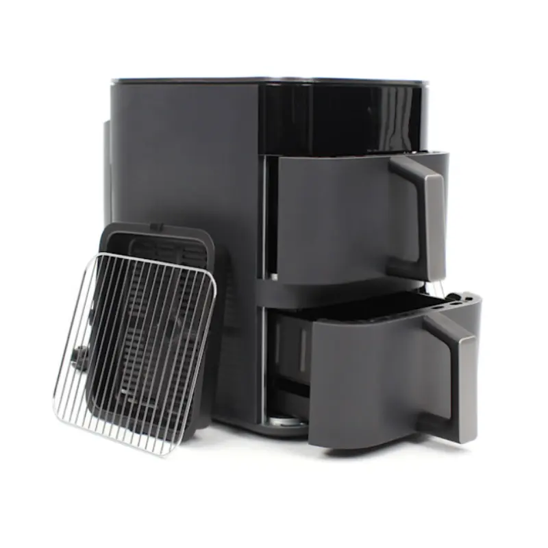 XIAOMI Dual Zone Air Fryer 12L BHR0883EU black hot air fryer with dual chambers, LED touchscreen controls and 360° air circulation front side view open