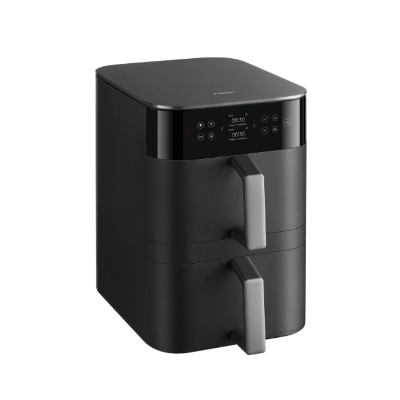 XIAOMI Dual Zone Air Fryer 12L BHR0883EU black hot air fryer with dual chambers, LED touchscreen controls and 360° air circulation front side view