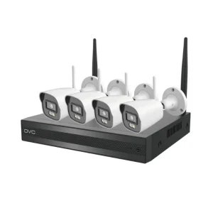 DVC DKN-0441AI-W 4MP WiFi security camera kit with four IP cameras and recorder front side view