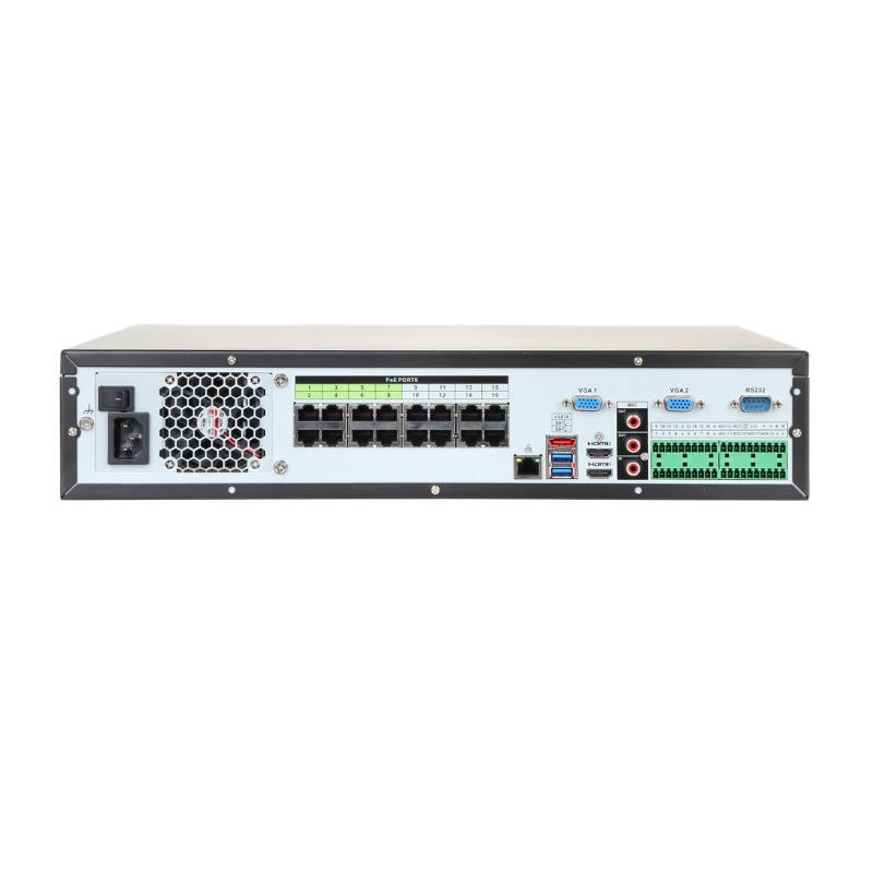 Dahua NVR5816-16P-4KS2E 16-channel network video recorder with 16 PoE ports rear view