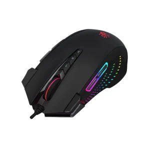 A4 Bloody J90S Light Strike USB gaming mouse in Stone Black with RGB lighting front side view